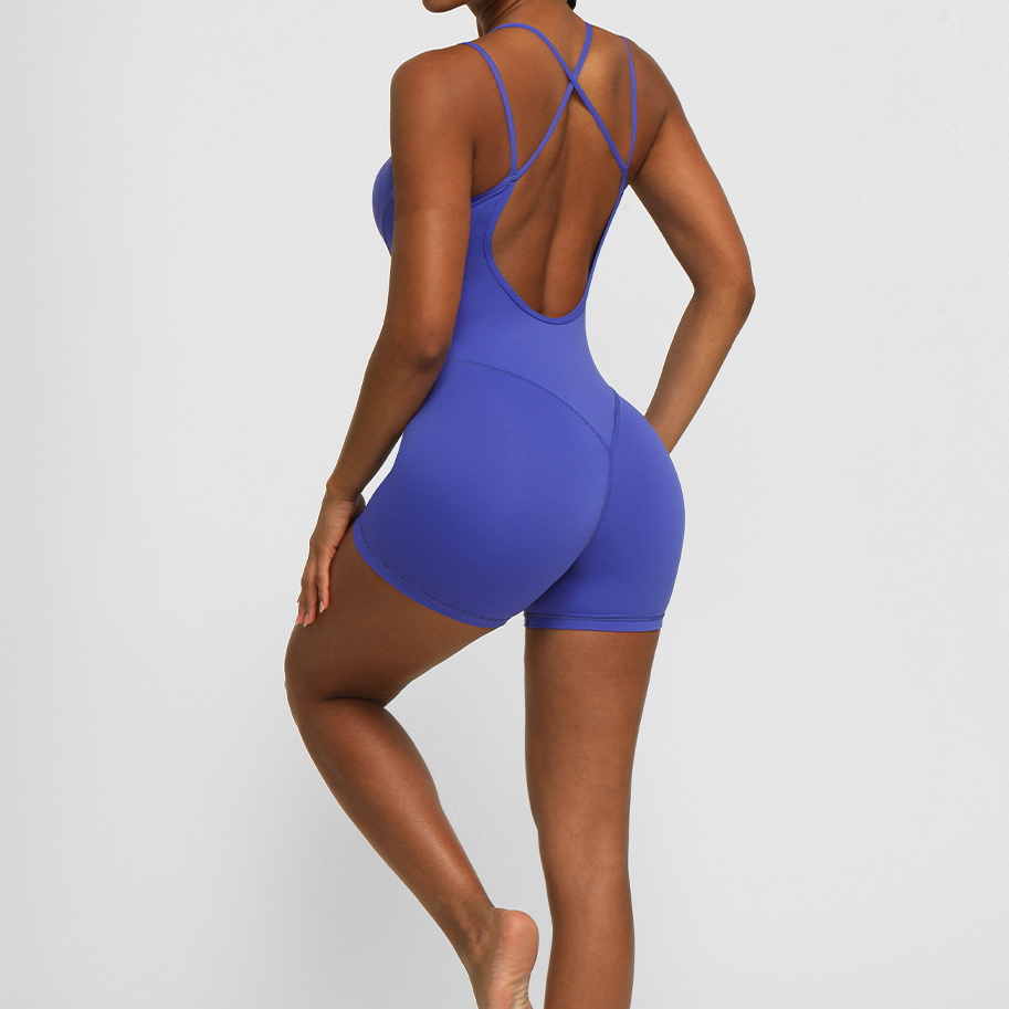 详情-15 One Piece Jumpsuit Spaghetti Straps Cross Back Yoga Set Breathable Bodysuit Athletic Butt Lifting Jumpsuit