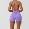 V Neck Sports Jumpsuit Spaghetti Strap Jumpsuit with Pad Workout Bodysuit