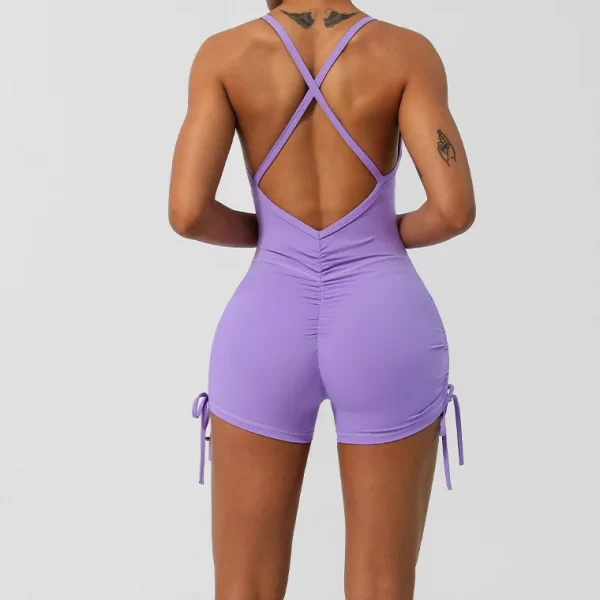 V Neck Sports Jumpsuit Spaghetti Strap Jumpsuit with Pad Workout Bodysuit