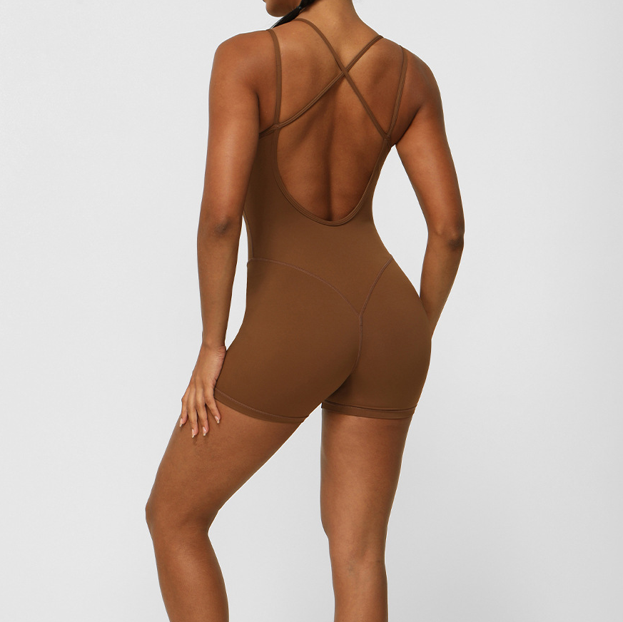 详情-18 One Piece Jumpsuit Spaghetti Straps Cross Back Yoga Set Breathable Bodysuit Athletic Butt Lifting Jumpsuit