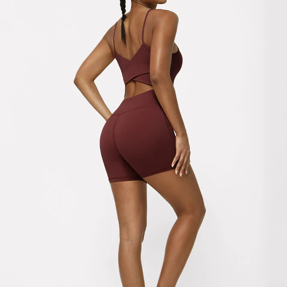 One Piece Jumpsuit Spaghetti Straps Yoga Set Breathable Bodysuit Athletic Shorts Jumpsuit