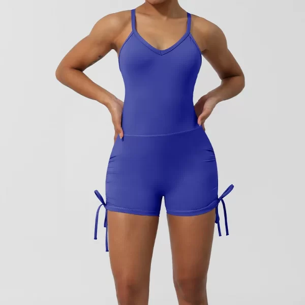 V Neck Sports Jumpsuit Spaghetti Strap Jumpsuit with Pad Workout Bodysuit