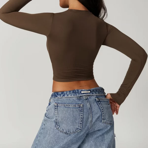 Women's Tight Crop Top Wholesale Workout Shirt Soft Fabric Yoga Long Sleeve Top
