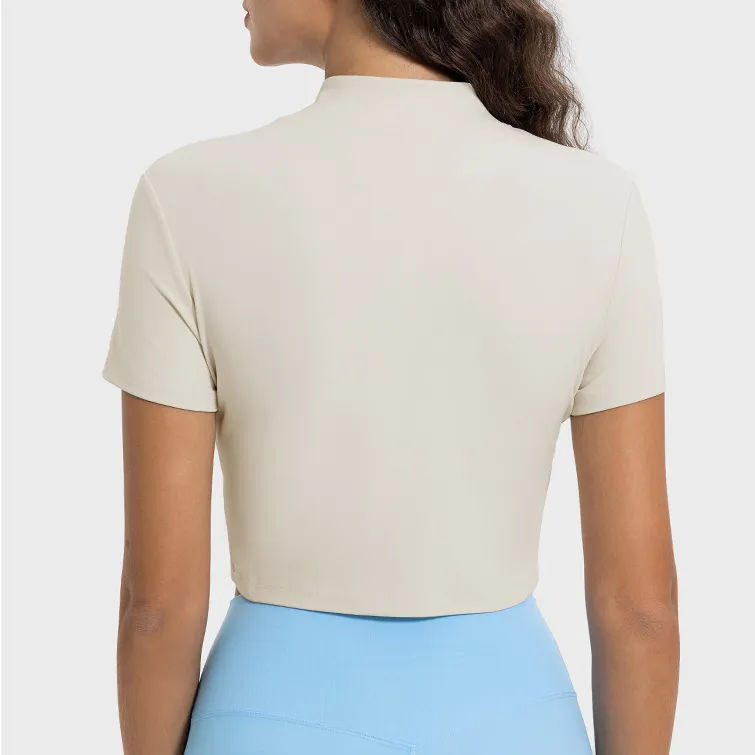 Women's Short Sleeve Tops Wholesale Yoga Top Zipper Neck Athletic Crop Top Women's Short Sleeve Tops Wholesale Yoga Top Zipper Neck Athletic Crop Top