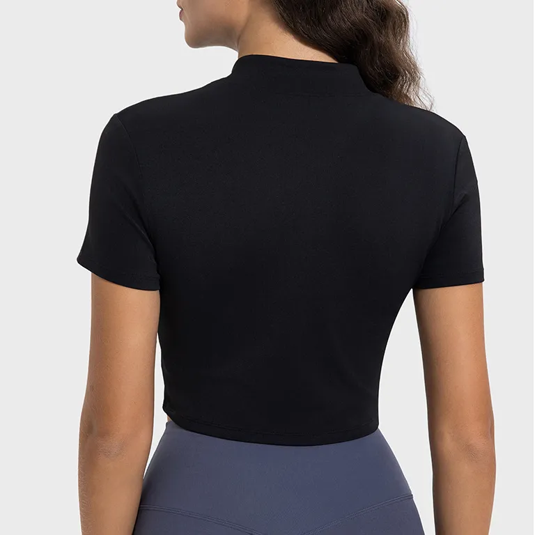 Women's Short Sleeve Tops Wholesale Yoga Top Zipper Neck Athletic Crop Top Women's Short Sleeve Tops Wholesale Yoga Top Zipper Neck Athletic Crop Top
