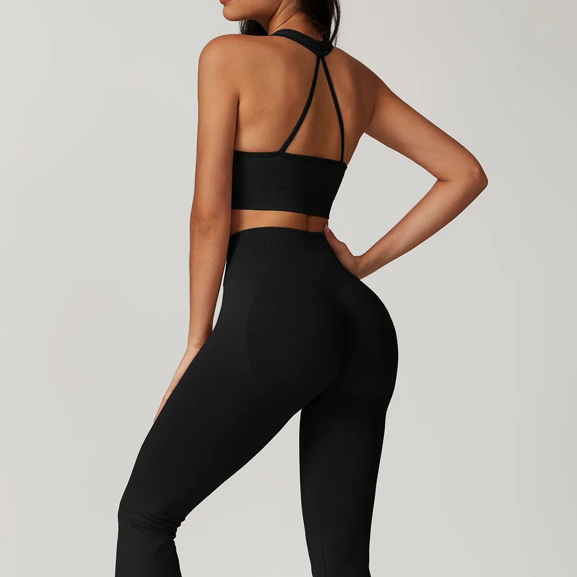 Seamless Workout Sets Gym Fitness Wear High Waist Flare Pants Yoga Sets Seamless Workout Sets Gym Fitness Wear High Waist Flare Pants Yoga Sets