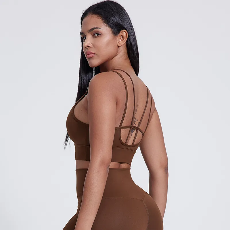 SKU-02-5006浓咖色 Elite Collection-Sports Bra Athletic Yoga Bra Women's Padded Crop Tank Top for Gym Fitness