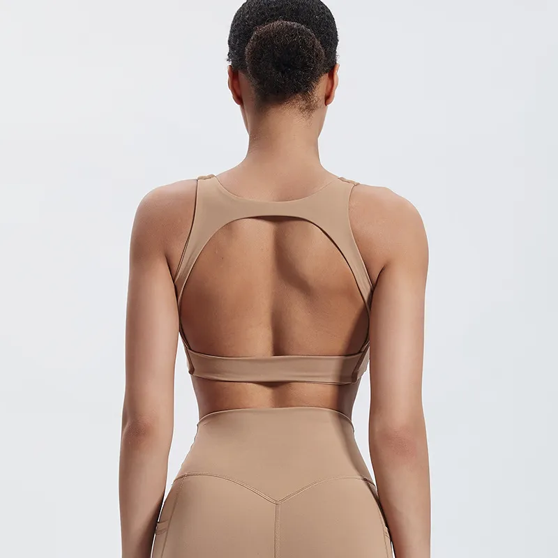 SKU-02-5010铁矿色 Elite Collection-V Neck Workout Bra with Removable Pad Women's Racer back Yoga Bra