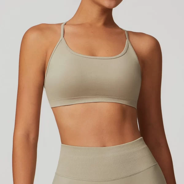 Workout Seamless Outfits Strappy Cross Back Bra Gym Fitness Padded Bra