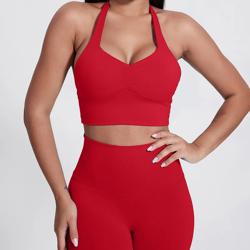 SKU-03-4092番茄红 Elite Collection-Fitness Sports Bra Halter Tank Top Wholesale Clothing Women's Yoga Bra