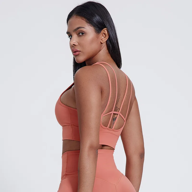 SKU-03-5006晚霞橙 Elite Collection-Sports Bra Athletic Yoga Bra Women's Padded Crop Tank Top for Gym Fitness