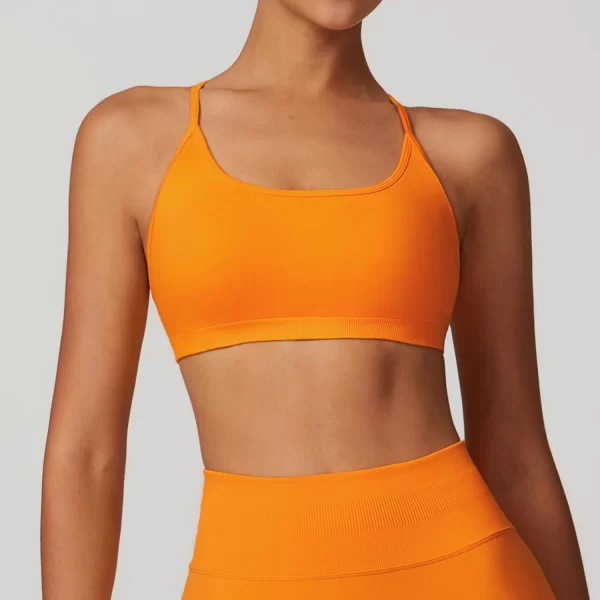 Workout Seamless Outfits Strappy Cross Back Bra Gym Fitness Padded Bra
