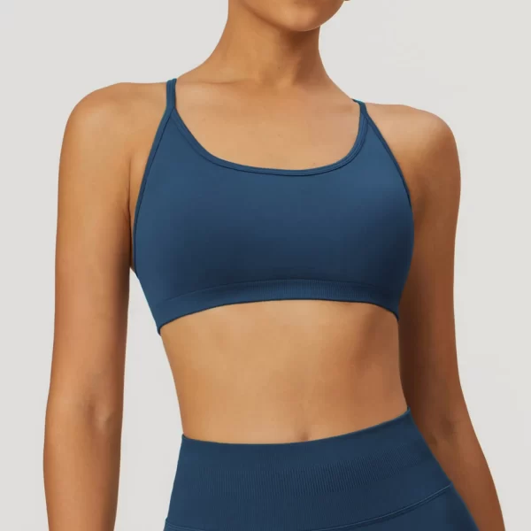Workout Seamless Outfits Strappy Cross Back Bra Gym Fitness Padded Bra