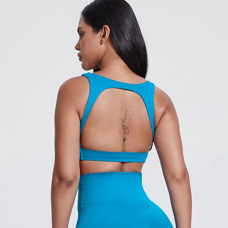 SKU-09-5010青石蓝 Elite Collection-V Neck Workout Bra with Removable Pad Women's Racer back Yoga Bra