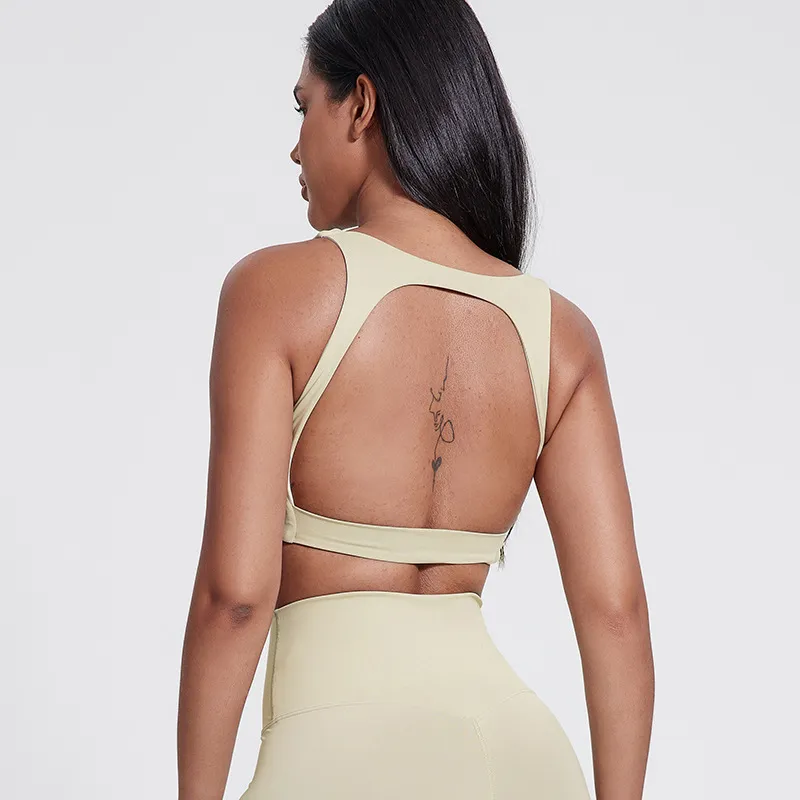 SKU-11-5010大地色 Elite Collection-V Neck Workout Bra with Removable Pad Women's Racer back Yoga Bra