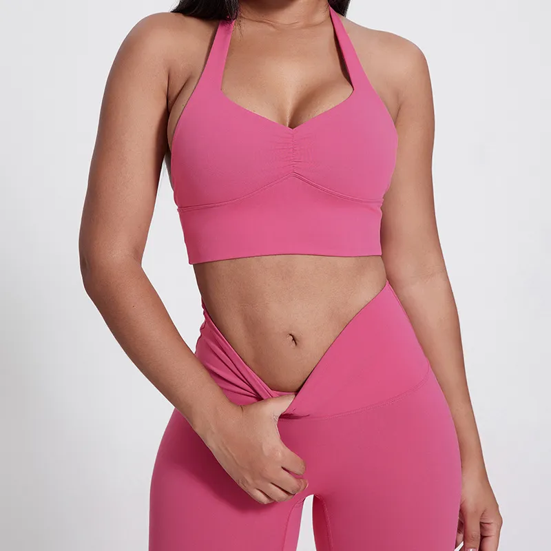 SKU-12-4092果酱红 Elite Collection-Fitness Sports Bra Halter Tank Top Wholesale Clothing Women's Yoga Bra