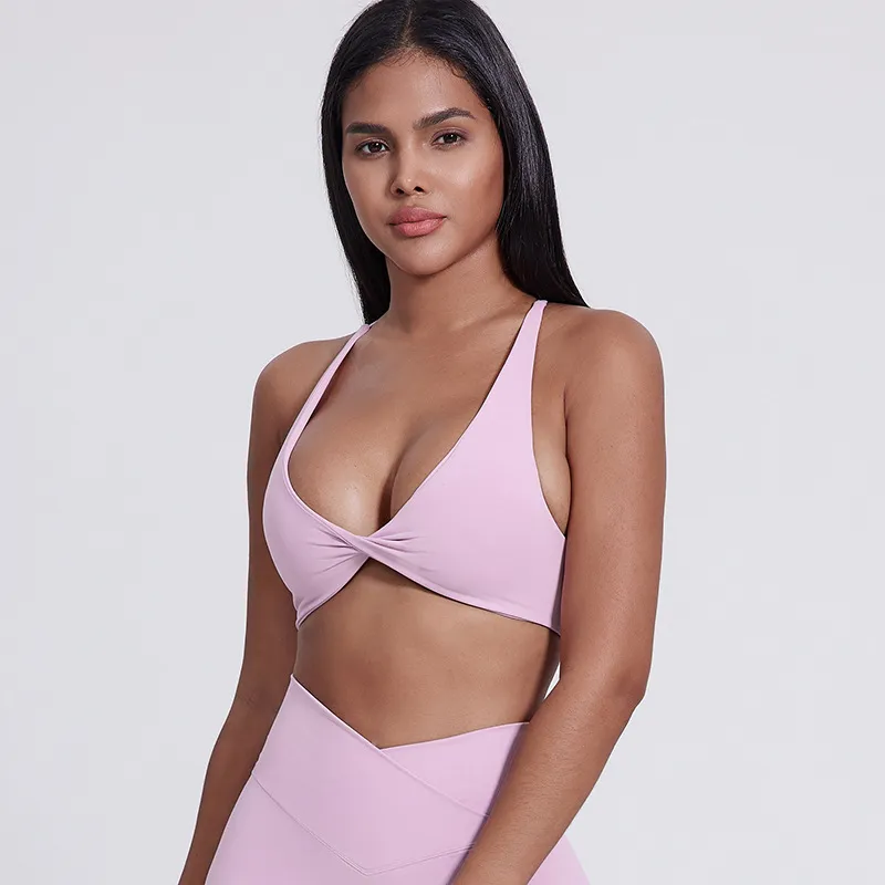 SKU-12-5019粉白色 Elite Collection-Fitness Sports Bra Hot Yoga Clothes Women's Sexy Yoga Bra