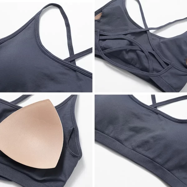 Workout Seamless Outfits Strappy Cross Back Bra Gym Fitness Padded Bra