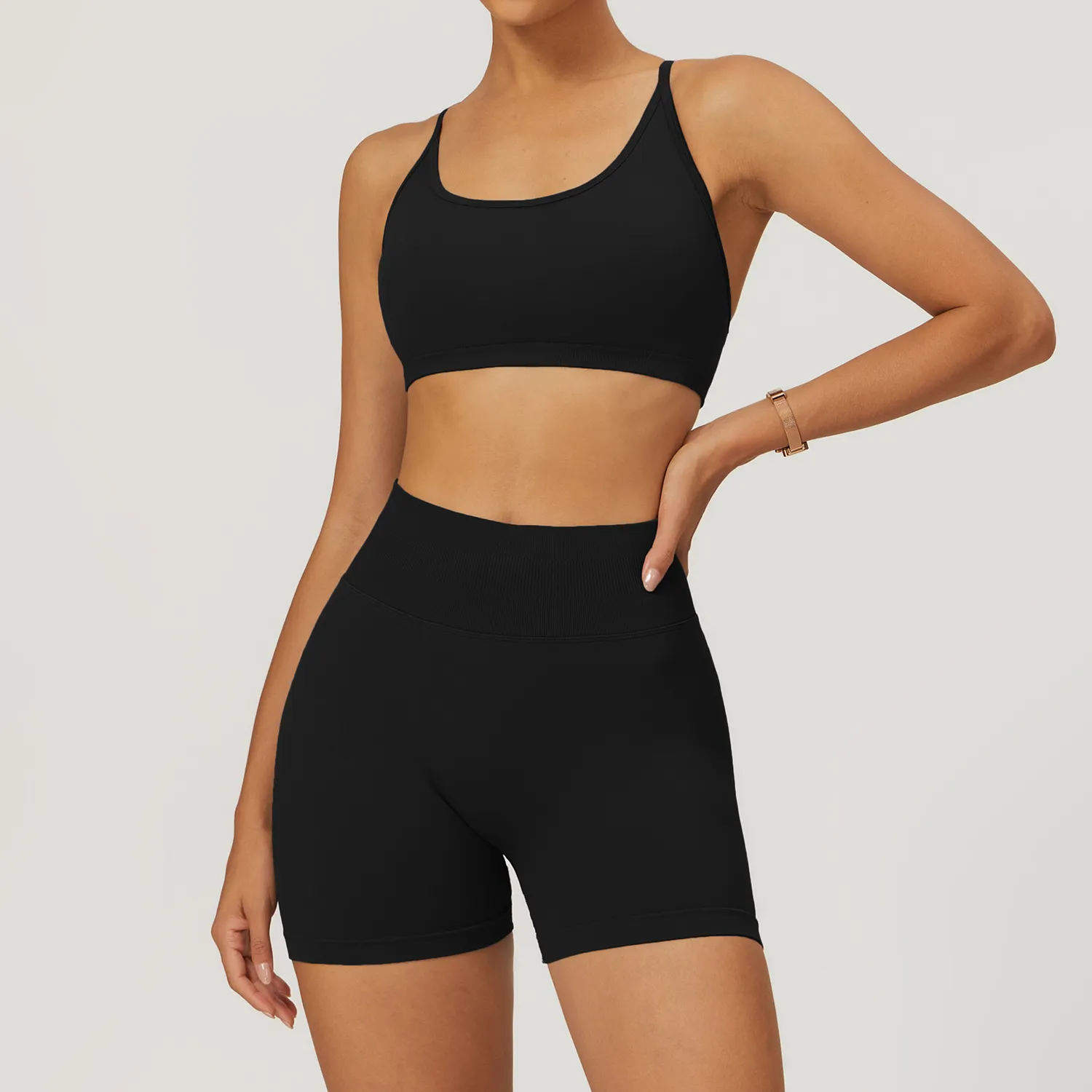 Workout Seamless Outfits Butt Lifting Shorts Strappy Cross Back Sports Bra Tight Gym Sets Workout Seamless Outfits Butt Lifting Shorts Strappy Cross Back Sports Bra Tight Gym Sets
