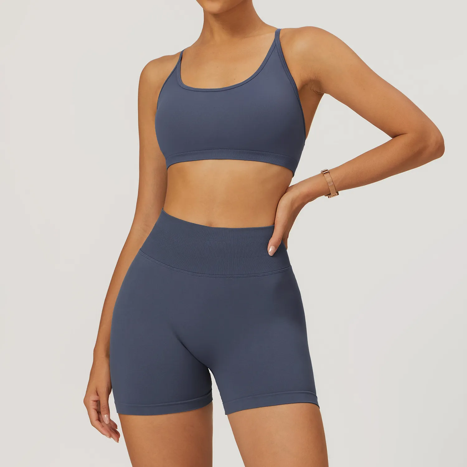 Workout Seamless Outfits Butt Lifting Shorts Strappy Cross Back Sports Bra Tight Gym Sets Workout Seamless Outfits Butt Lifting Shorts Strappy Cross Back Sports Bra Tight Gym Sets