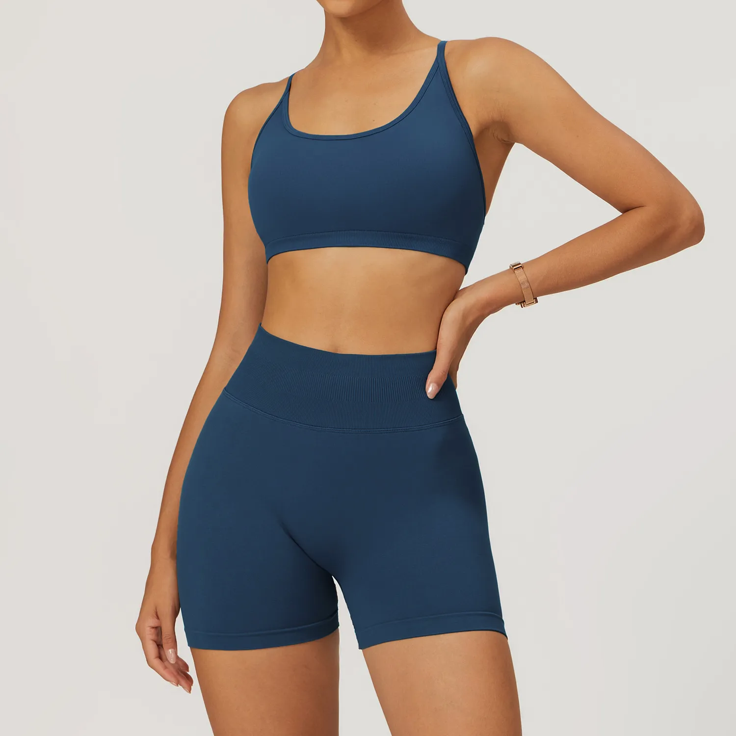 Workout Seamless Outfits Butt Lifting Shorts Strappy Cross Back Sports Bra Tight Gym Sets Workout Seamless Outfits Butt Lifting Shorts Strappy Cross Back Sports Bra Tight Gym Sets