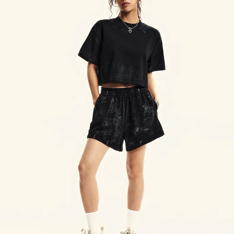 Women's Casual Outfits Cropped Short Sleeve Top Loose Shorts Workout Sets