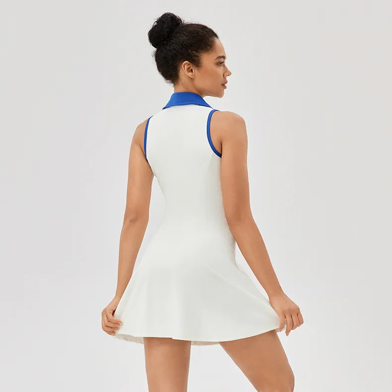 Collar Neck Tennis Skirt Contrast Color Tennis Dress Wholesale Clothing Women's Tennis Skirts Collar Neck Tennis Skirt Contrast Color Tennis Dress Wholesale Clothing Women's Tennis Skirts