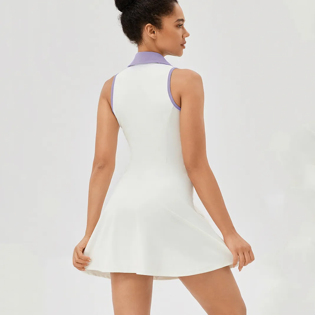 详情-21 Collar Neck Tennis Skirt Contrast Color Tennis Dress Wholesale Clothing Women's Tennis Skirts