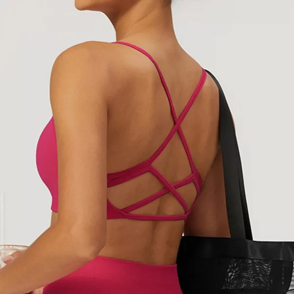 Workout Seamless Outfits Strappy Cross Back Bra Gym Fitness Padded Bra