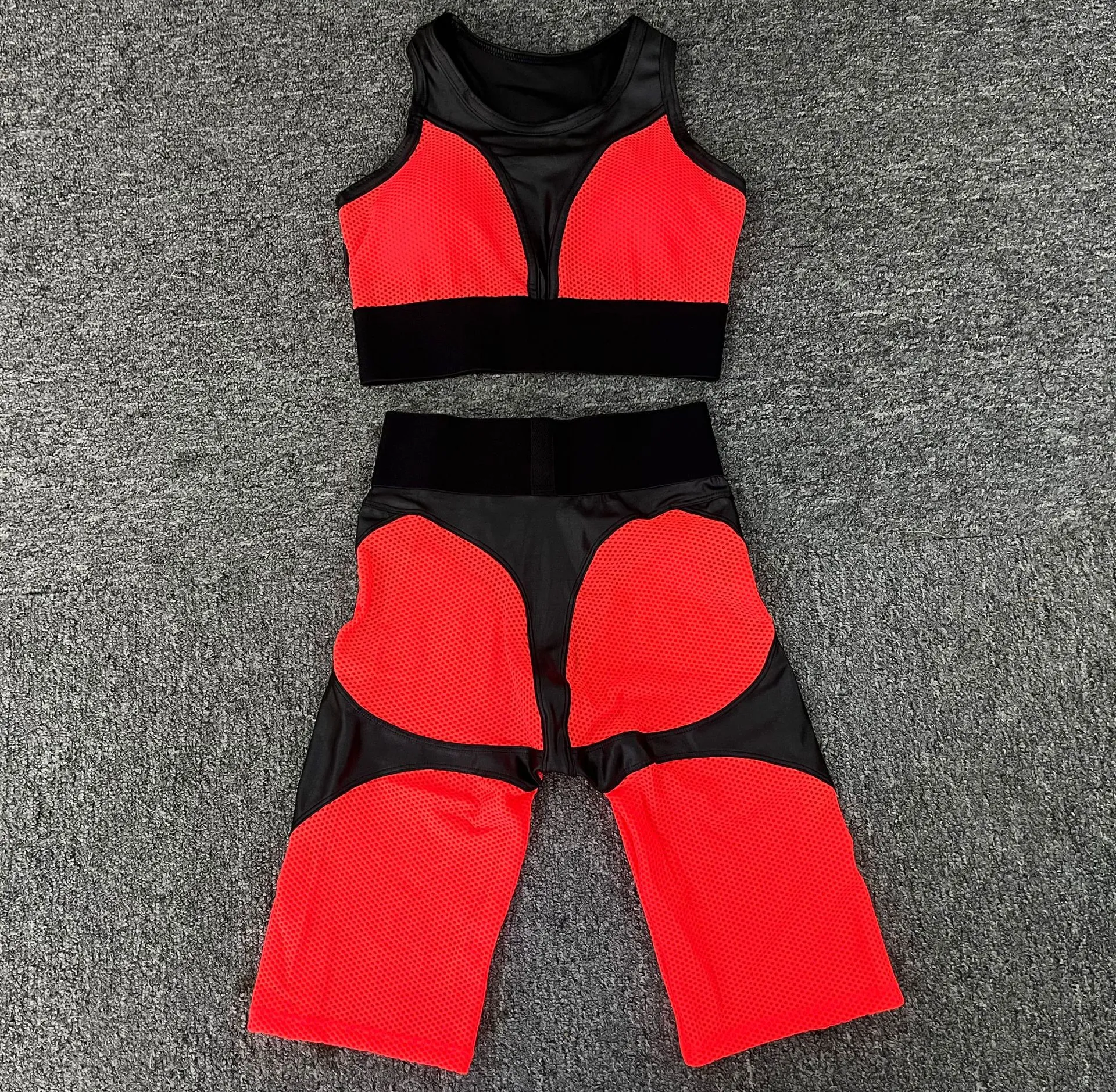 详情-28 Mesh Patchwork Fitness Sets Wholesale Clothing Sport Wear Women's Sexy Gym Sets