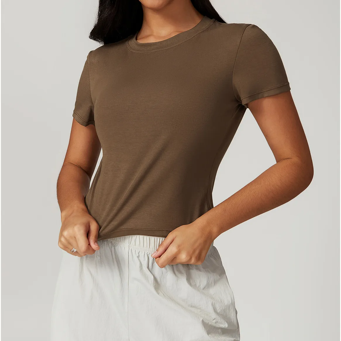 详情-32 Women Crew Neck T Shirt Wholesale Clothing Hot Yoga Clothes Short Sleeve Workout Tops