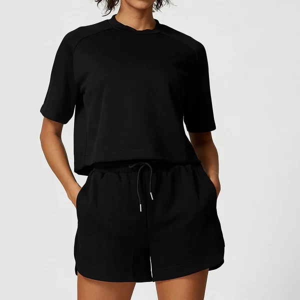 Modal Casual Suit Women Sportswear Crew Neck T Shirts Gym Loose Shorts