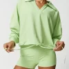 Ribbed Workout Clothes V-Shaped Lapel Jacket Spark Clothing Drawstring Long Sleeve Top