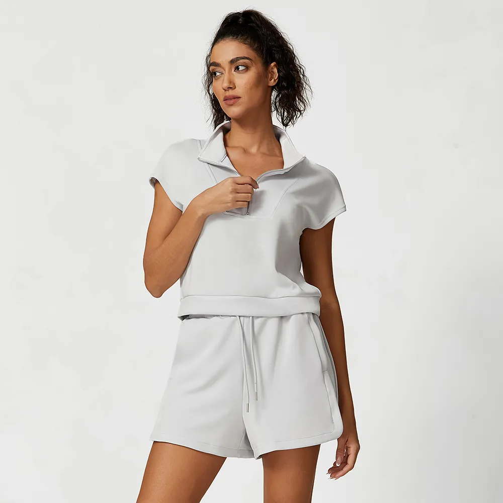 Modal Casual Suit Women Sportswear Zipper Neck Shirts Gym Drawstring Loose Shorts Modal Casual Suit Women Sportswear Zipper Neck Shirts Gym Drawstring Loose Shorts