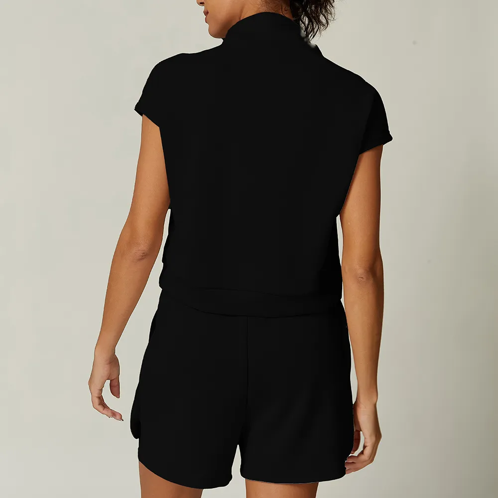 Modal Casual Suit Women Sportswear Zipper Neck Shirts Gym Drawstring Loose Shorts Modal Casual Suit Women Sportswear Zipper Neck Shirts Gym Drawstring Loose Shorts