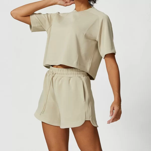 Modal Casual Suit Women Sportswear Crew Neck T Shirts Gym Loose Shorts