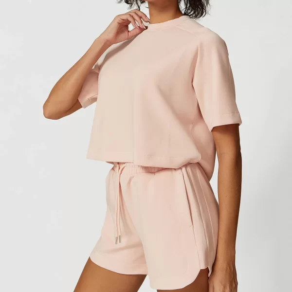 Modal Casual Suit Women Sportswear Crew Neck T Shirts Gym Loose Shorts