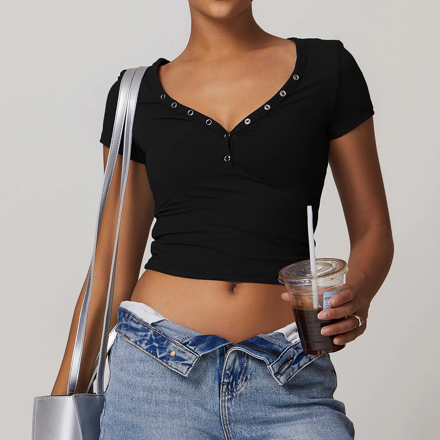 Short Sleeve Crop Top Custom Yoga Top V Neck Shirts Yoga Clothing Manufacturers Short Sleeve Crop Top Custom Yoga Top V Neck Shirts Yoga Clothing Manufacturers