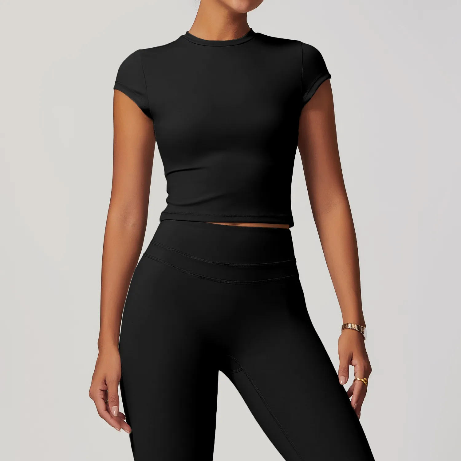 Yoga Gym Basic Tight Shirts Custom Active Wear Wholesale Short Sleeve Crop Tops Yoga Gym Basic Tight Shirts Custom Active Wear Wholesale Short Sleeve Crop Tops