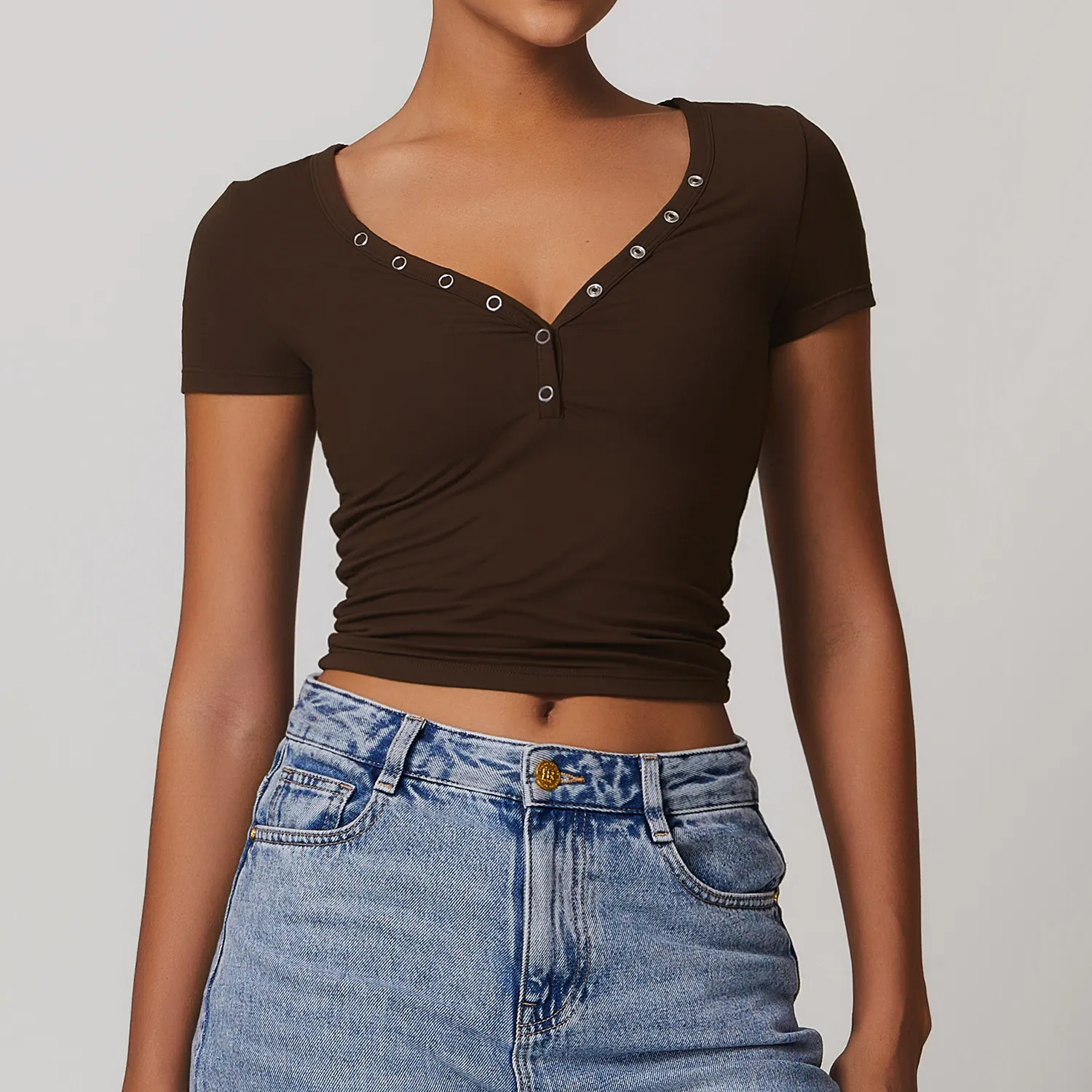 Short Sleeve Crop Top Custom Yoga Top V Neck Shirts Yoga Clothing Manufacturers Short Sleeve Crop Top Custom Yoga Top V Neck Shirts Yoga Clothing Manufacturers
