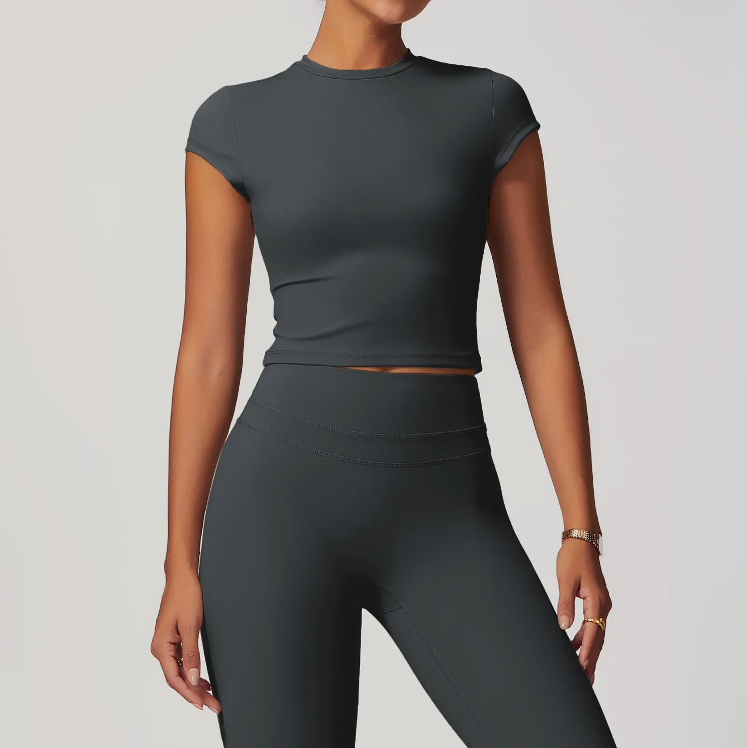 Yoga Gym Basic Tight Shirts Custom Active Wear Wholesale Short Sleeve Crop Tops Yoga Gym Basic Tight Shirts Custom Active Wear Wholesale Short Sleeve Crop Tops