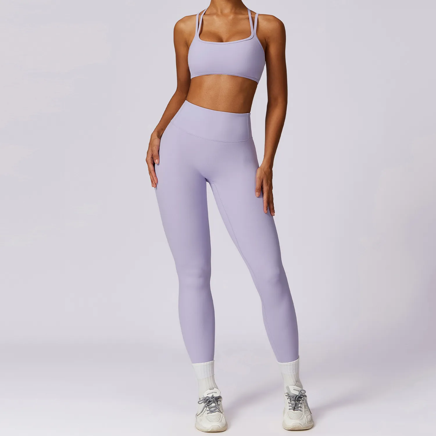 SKU-21-8260文胸+长裤 浪漫紫 Sports Bra Fabric 4 Pieces Sets Hot Yoga Clothes Gym Wear Manufacturers Spark Clothing