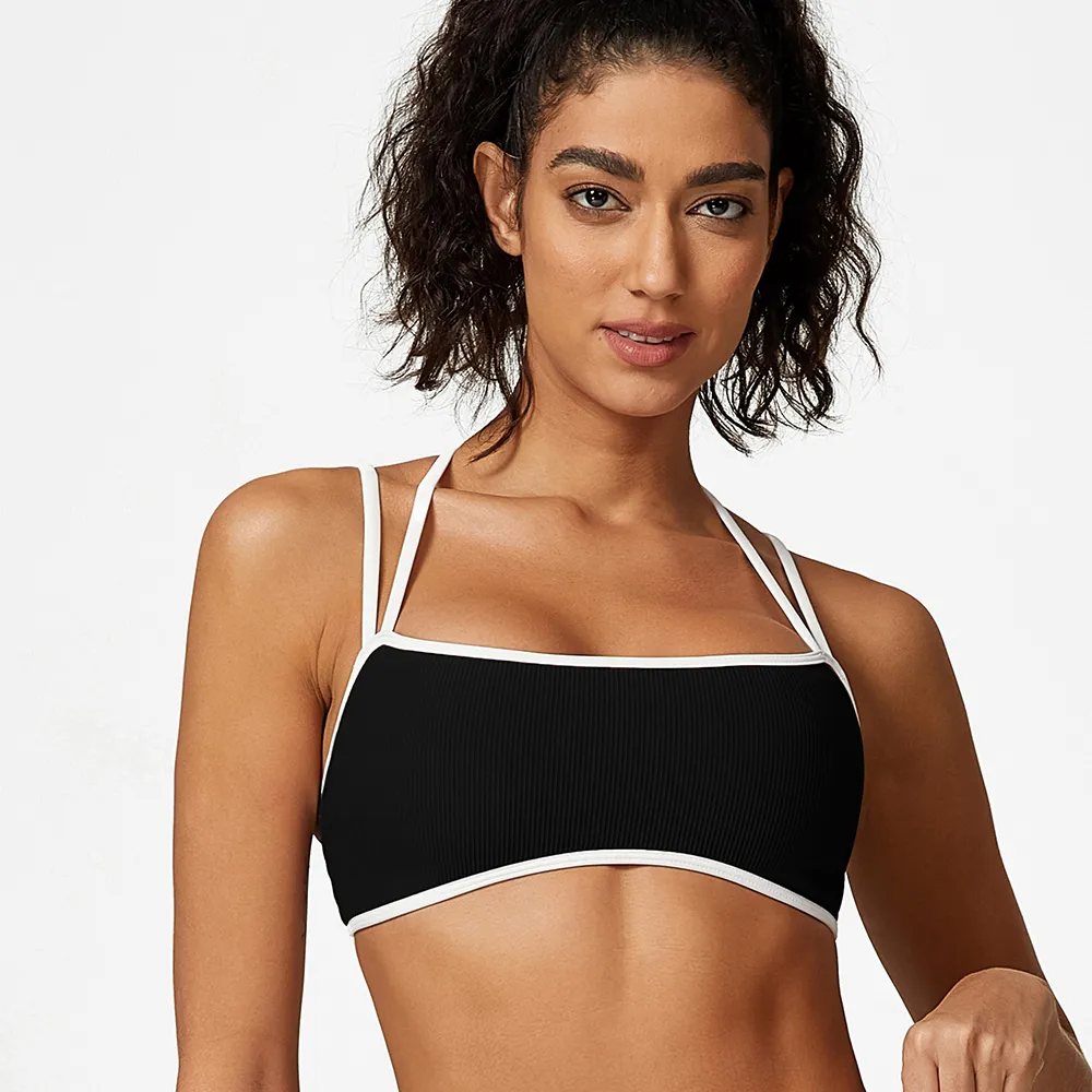 Ribbed Workout Clothes Contrast Colors Sports Bra Spark Clothing with Double Straps Ribbed Workout Clothes Contrast Colors Sports Bra Spark Clothing with Double Straps