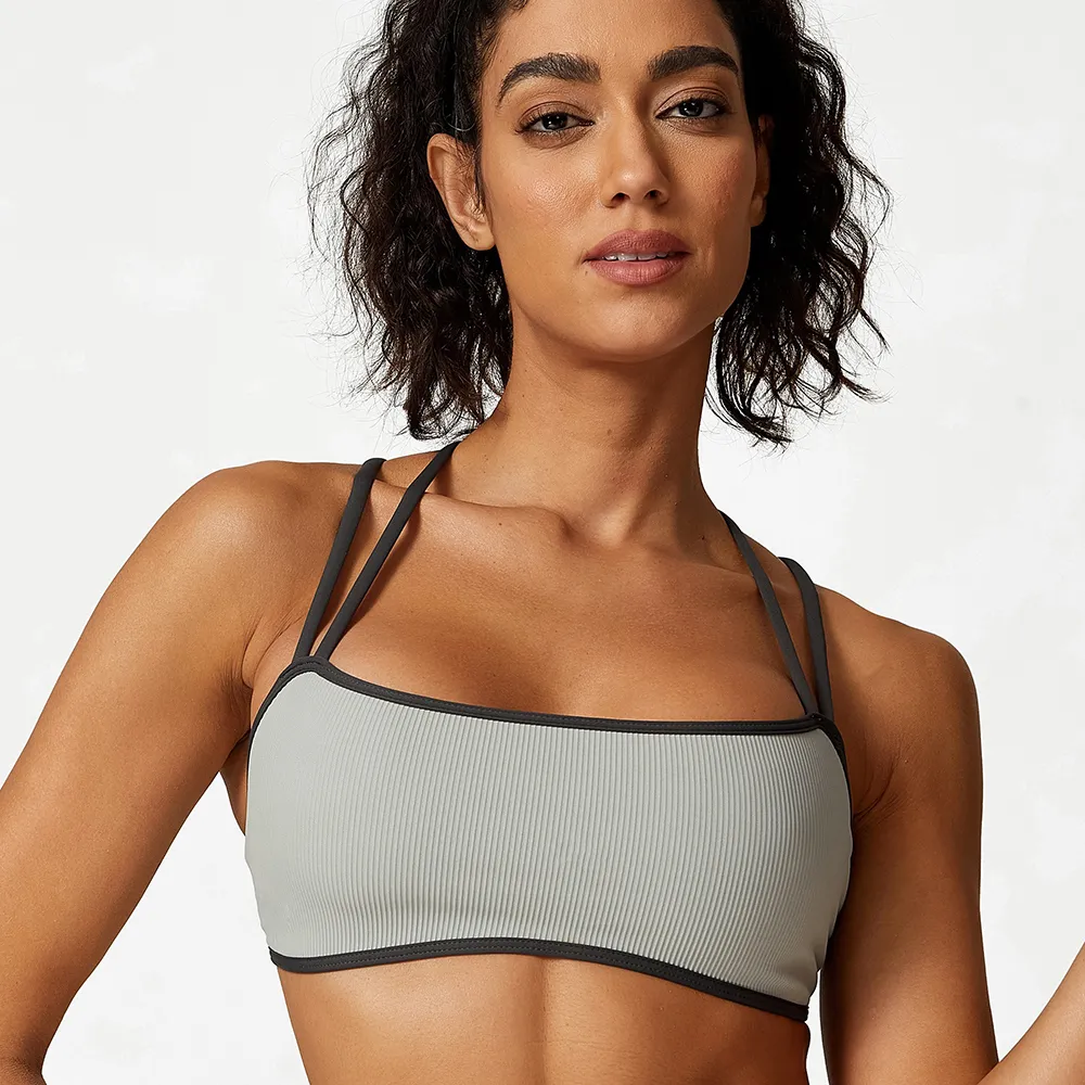 Ribbed Workout Clothes Contrast Colors Sports Bra Spark Clothing with Double Straps Ribbed Workout Clothes Contrast Colors Sports Bra Spark Clothing with Double Straps
