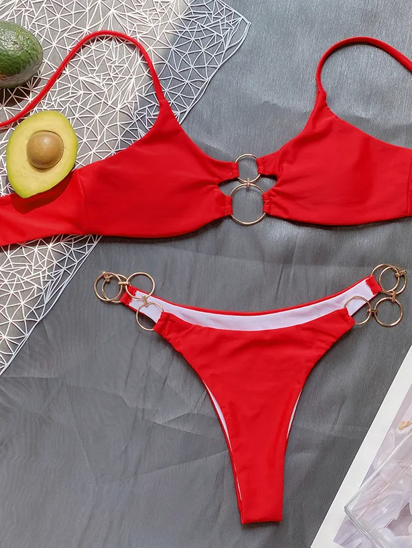 Women Bikini Set Sexy Ring Accessories Swimsuit Bikini Two Piece Triangle Bathing Suit