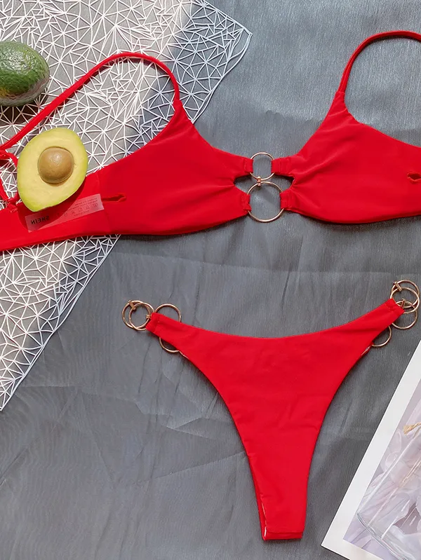 Women Bikini Set Sexy Ring Accessories Swimsuit Bikini Two Piece Triangle Bathing Suit