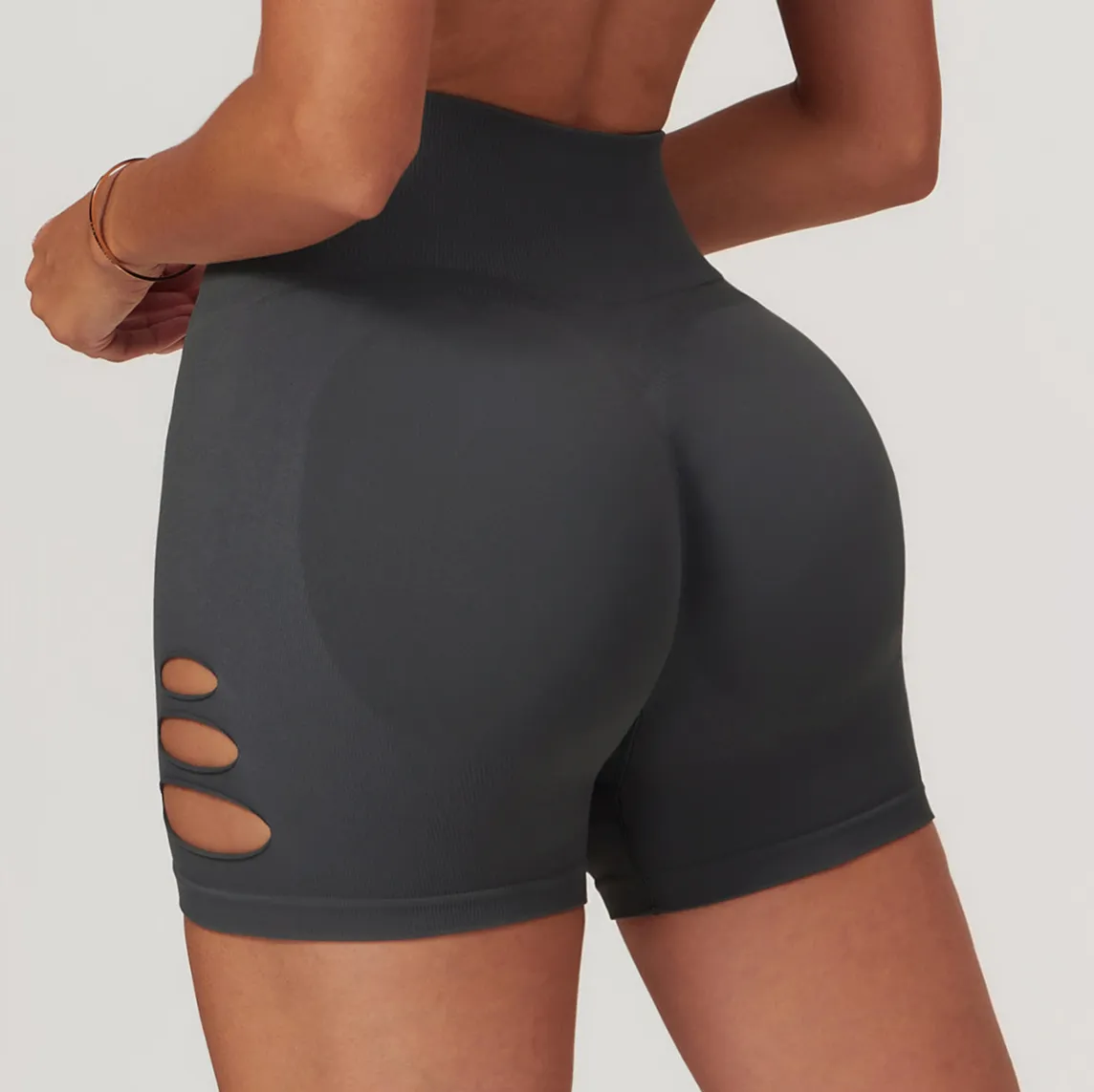 详情-18 High Waist Sports Shorts Spark Clothing Seamless Hollow Shorts Butt Lifting Yoga Type Pants