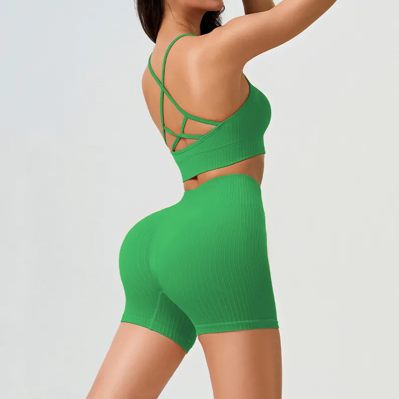 Seamless Ribbed Yoga Set Custom Fitness Apparel Female Sports Vest Wholesale Fit Seamless Ribbed Yoga Set Custom Fitness Apparel Female Sports Vest Wholesale Fit