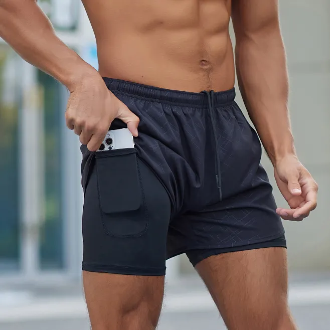 Men Active Yoga Jogging Double Layer Elastic Waistband Shorts Workout Fitness Wear Men Active Yoga Jogging Double Layer Elastic Waistband Shorts Workout Fitness Wear