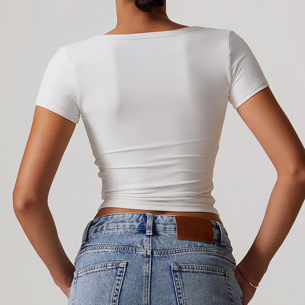 Short Sleeve Crop Top Custom Yoga Top V Neck Shirts Yoga Clothing Manufacturers Short Sleeve Crop Top Custom Yoga Top V Neck Shirts Yoga Clothing Manufacturers